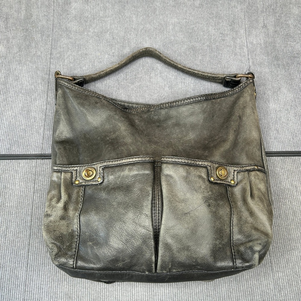 Marc By Marc Jacobs Hobo Bag Black Leather Distressed Turnlock Pockets Vintage